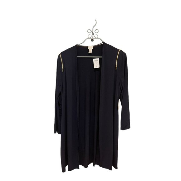 NWT Chico's Blue Ink Knit Kit Drama Zipper Long Sleeve Jacket - Size 2 12/14 - Picture 4 of 9